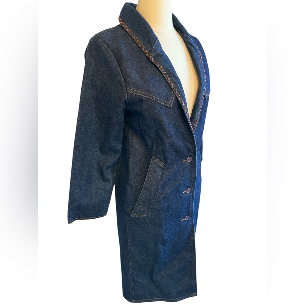 Boone Industries Denim Duster Button up Coat Beads & Modern detail Made in USA - Picture 3 of 17